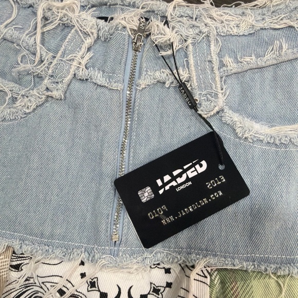 NWT Jaded London Denim Check Plaid Mix Peplum Mini Skirt Size 6 - Picture 3 of 9